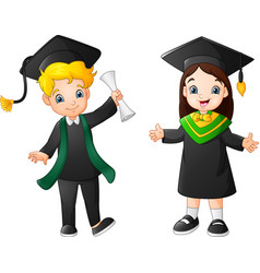 Cartoon boy and girl in graduation costume Vector Image