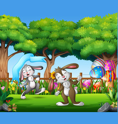 Happy easter egg nature background with big tree Vector Image