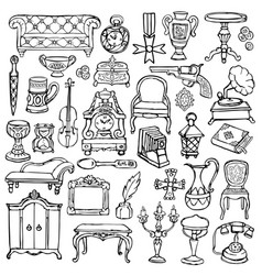 Antiques doodle set Royalty Free Vector Image - VectorStock