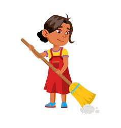 Little girl vacuuming floor in house Royalty Free Vector