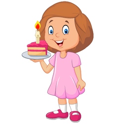 Cartoon little girl holding cake Royalty Free Vector Image