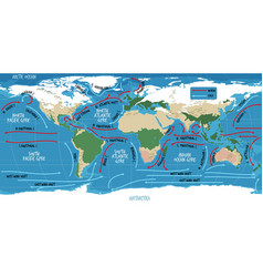 Ocean current world map with names Royalty Free Vector Image