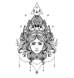 Divine goddess black and white girl over sacred Vector Image