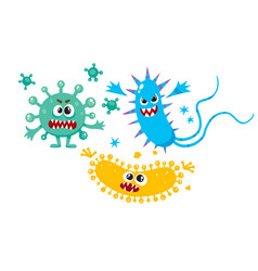 Cartoon purple bacteria monster with scary angry Vector Image