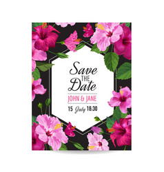 Wedding invitation template with hibiscus flowers Vector Image