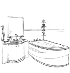 Hand drawn bathroom interior furniture sketch Vector Image