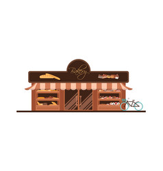 Bakery facade showcase with sweets Royalty Free Vector Image