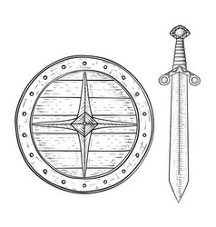 Viking weapons and ammunition collection colored Vector Image