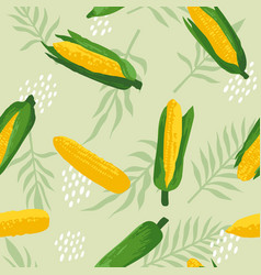 Seamless pattern with corn on cob with leaves Vector Image