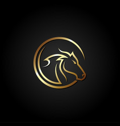 Gold horse head logo design isolated on black Vector Image