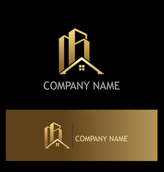 Gold building triangle company logo Royalty Free Vector