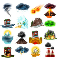 Natural disasters cartoon icons set Royalty Free Vector