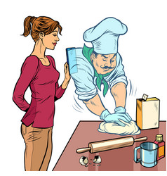 Pop art woman holding tray with pizza for family Vector Image