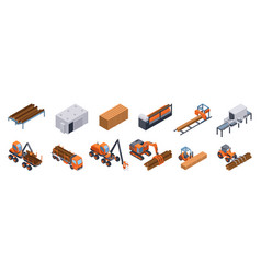 Isometric sawmill lumberjack set Royalty Free Vector Image