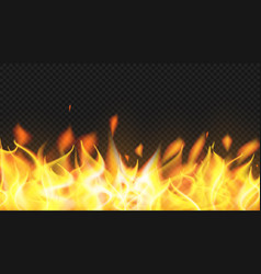 Realistic Fire Flames On Transparent Grid Vector Image