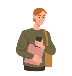 Young man showing phone Royalty Free Vector Image