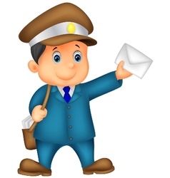 Cartoon mail carrier with bag and letter Vector Image