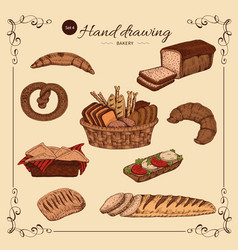 Bakery shop assortment with bread and cakes set Vector Image