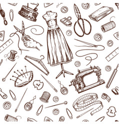 Sewing seamless pattern tools and elements or Vector Image