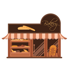 Bakery facade showcase with sweets Royalty Free Vector Image