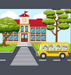 Students cartoon in front school Royalty Free Vector Image