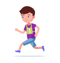 Cartoon Boy Running And Winning A Marathon Vector Image