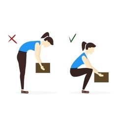 Lifting box correct and incorrect position Vector Image