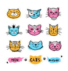 Cat doodle hand drawn cats icons collection Vector Image