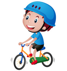 Boy on bike wearing blue helmet Royalty Free Vector Image