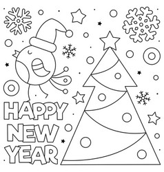 Happy new year coloring page Royalty Free Vector Image