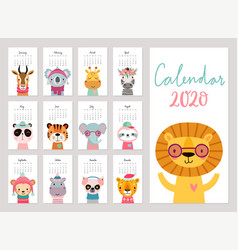 Calendar 2020 cute monthly calendar with woodland Vector Image