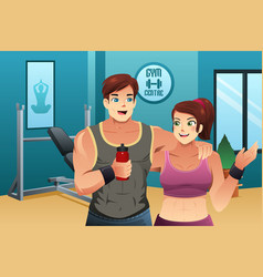 Blond woman working out using elliptical trainer Vector Image