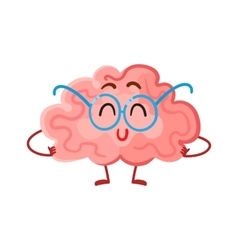 Funny smiling brain in round glasses symbol of vector image