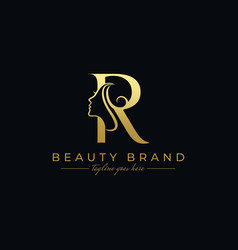 Letter r beauty women face logo design Royalty Free Vector