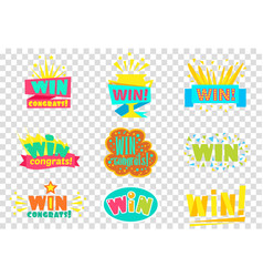 Win congratulations sticker design template Vector Image