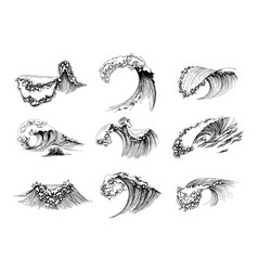 Set hand drawn sea waves Royalty Free Vector Image