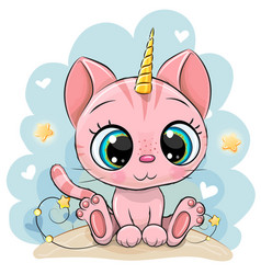 Cartoon white kitten with horn a unicorn Vector Image