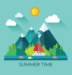  Lakes and nature landscapes set with sun Vector Image