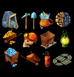Set of vintage coal mining elements Royalty Free Vector