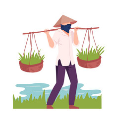 Asian male farmer carrying agricultural crops Vector Image