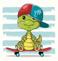 Cute cartoon dinosaur riding scooter Royalty Free Vector