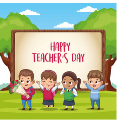 Happy Teachers Day Card With Teacher And Boy Vector Image