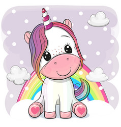 Cute cartoon unicorn on clouds Royalty Free Vector Image