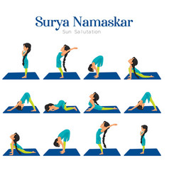 Sun salutation surya namaskara yoga sequence Vector Image