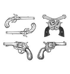 Crossed pistols hand drawn sketch gun Royalty Free Vector