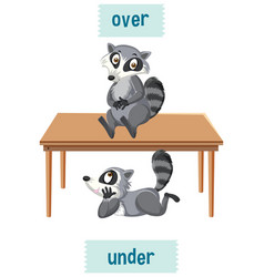 English prepositions with dinosaur under and over Vector Image