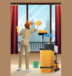 Hotel janitor cleaning hotel room Royalty Free Vector Image