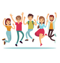 Jumping young happy people man and woman Vector Image