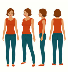 Woman front back and side view Royalty Free Vector Image