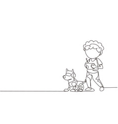 Single one line drawing happy cute kid boy Vector Image